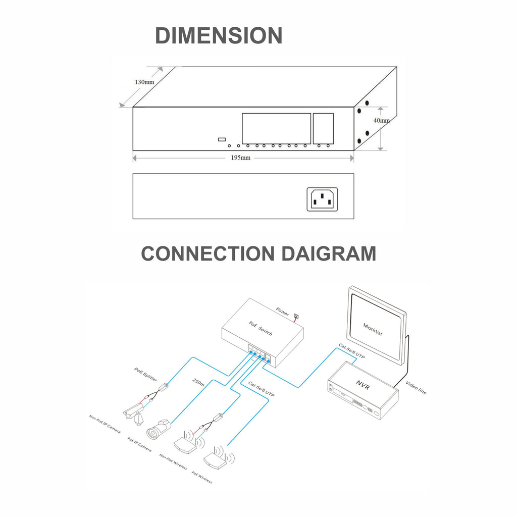 Ravtron 8-Port + 2 Uplink 10/100M PoE Switch