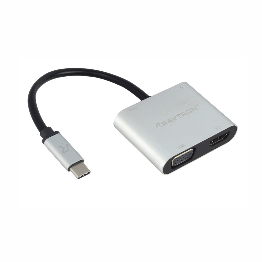 Ravtron Type C to HDMI F + VGA + USB & Type C PD Metal