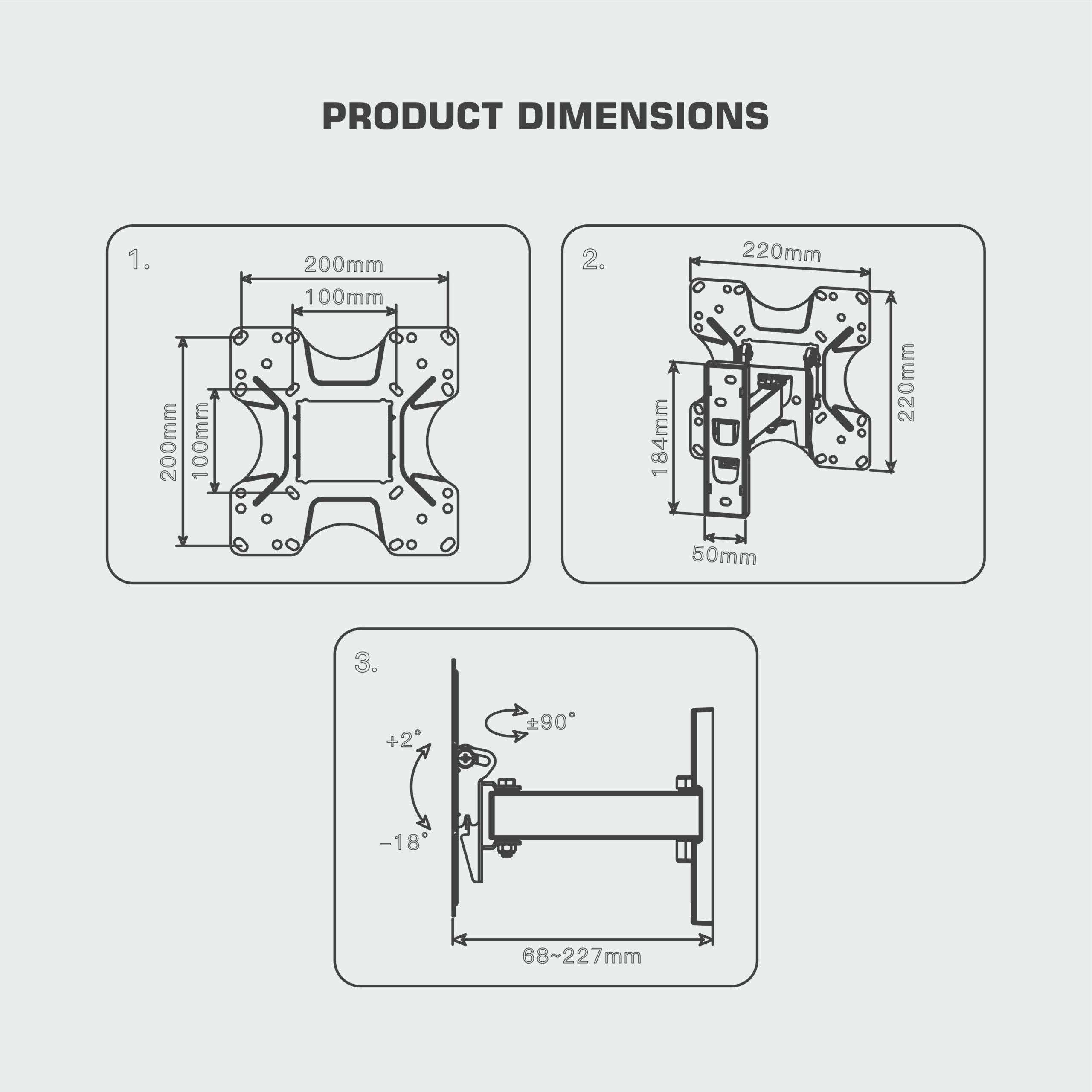 Ravtron Flat Panel full motion TV Wall Mount 19″ – 43″ (R-MT1943-T18)