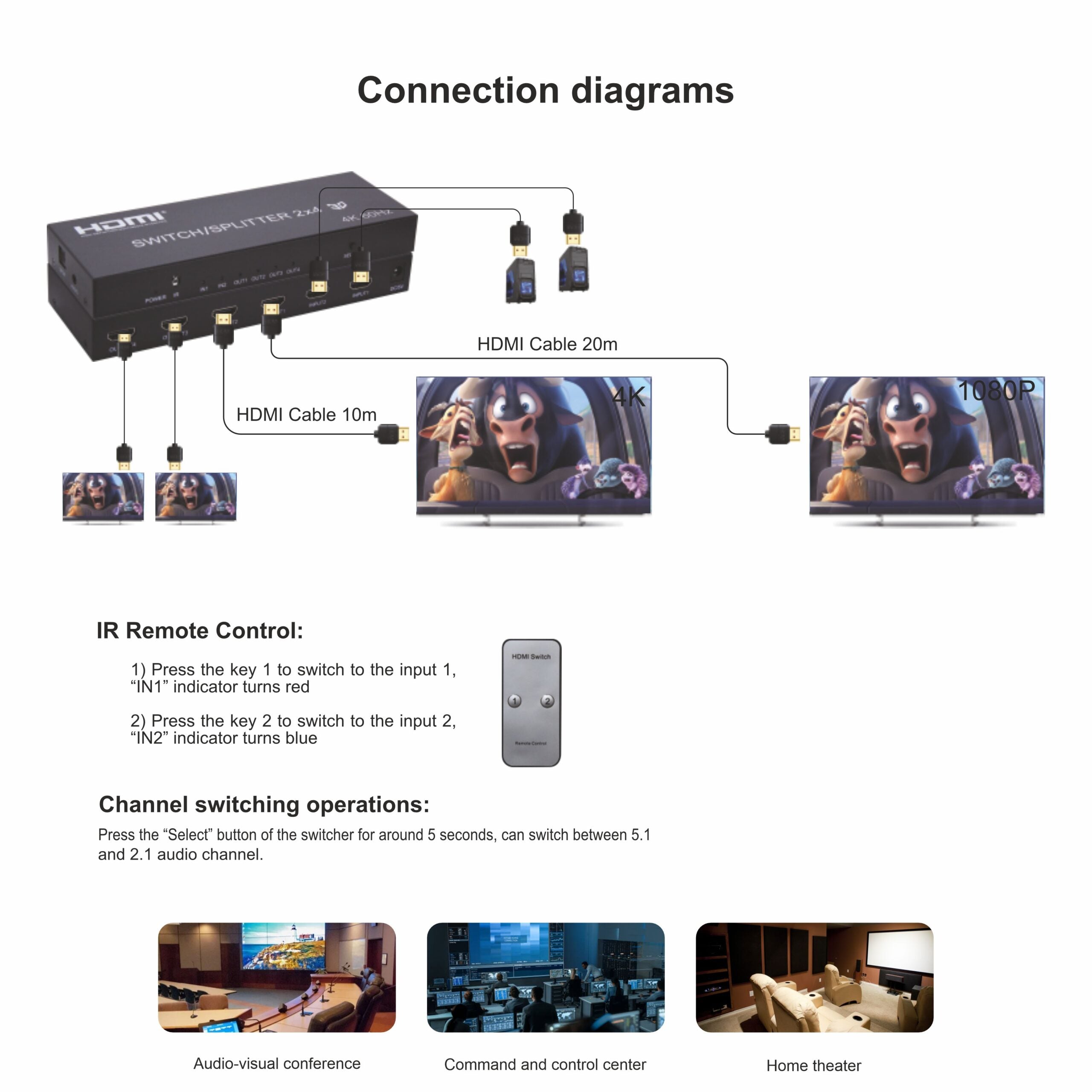 Ravtron HDMI Matrix 2 X 4 4K 60Hz